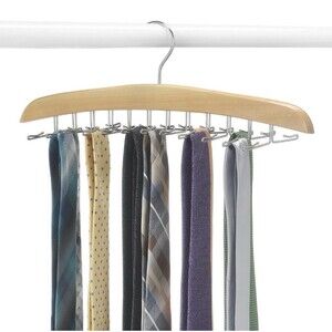 Whitmor Wooden Tie Hanger Belt Rack for Closest Organizer with 24 Folding Hooks